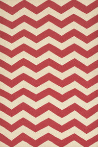 IVORY AND RED CHEVRON HAND WOVEN DHURRIE by Imperial Knots - Image 1