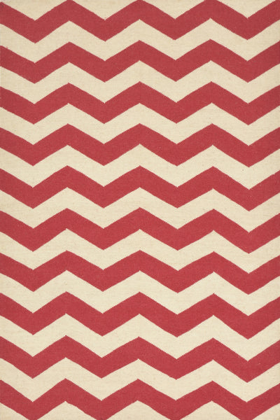 IVORY AND RED CHEVRON HAND WOVEN DHURRIE