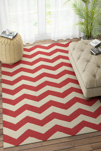 IVORY AND RED CHEVRON HAND WOVEN DHURRIE by Imperial Knots - Image 2