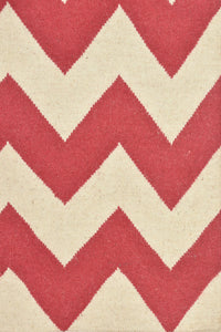 IVORY AND RED CHEVRON HAND WOVEN DHURRIE by Imperial Knots - Image 3
