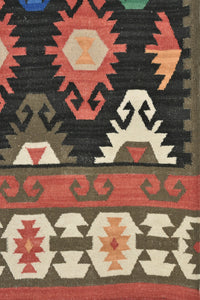 MULTICOLOR BLACK AZTEC HAND WOVEN KILIM DHURRIE by Imperial Knots - Image 3