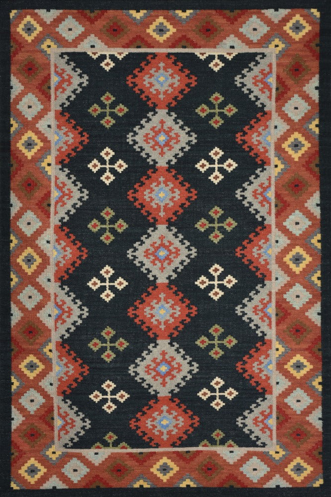 MULTICOLOR BLACK KILIM HAND WOVEN DHURRIE