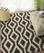 BROWN AND IVORY AZTEC HAND WOVEN KILIM DHURRIE