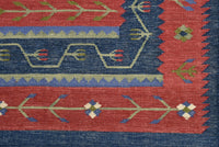 RUST AND BLUE VINTAGE HAND WOVEN KILIM DHURRIE