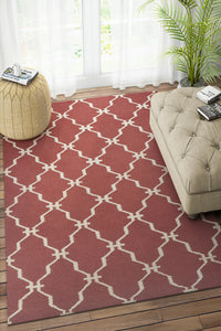 MAROON AND IVORY MOROCCAN HAND WOVEN DHURRIE by Imperial Knots - Image 2