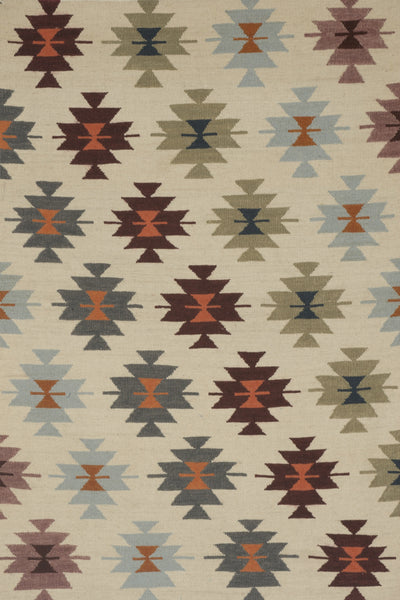 IVORY MULTICOLOR AZTEC HAND WOVEN KILIM DHURRIE