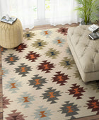 IVORY MULTICOLOR AZTEC HAND WOVEN KILIM DHURRIE by Imperial Knots - Image 2