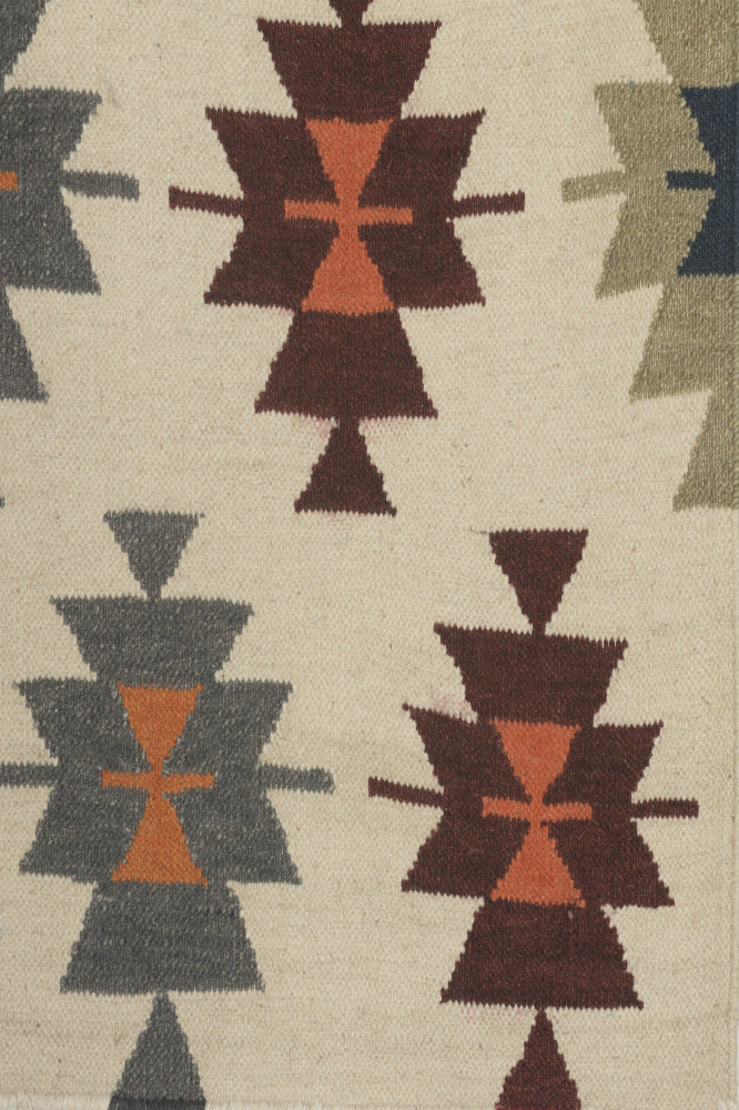 IVORY MULTICOLOR AZTEC HAND WOVEN KILIM DHURRIE by Imperial Knots - Image 3