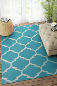 BLUE IVORY MOROCCAN HAND WOVEN DHURRIE by Imperial Knots - Image 2