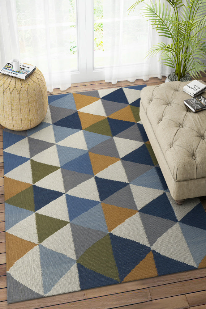 MULTICOLOR TRIANGLES HAND WOVEN DHURRIE by Imperial Knots - Image 2