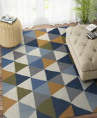 MULTICOLOR TRIANGLES HAND WOVEN DHURRIE by Imperial Knots - Image 2