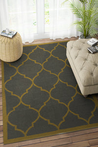 GREEN CHARCOAL MOROCCAN HAND WOVEN DHURRIE by Imperial Knots - Image 2