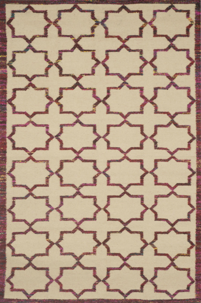 IVORY MAROON TRELLIS HAND WOVEN DHURRIE