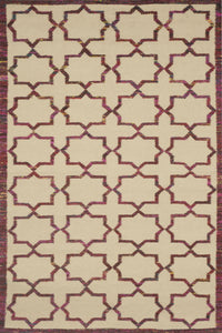 IVORY MAROON TRELLIS HAND WOVEN DHURRIE by Imperial Knots - Image 1