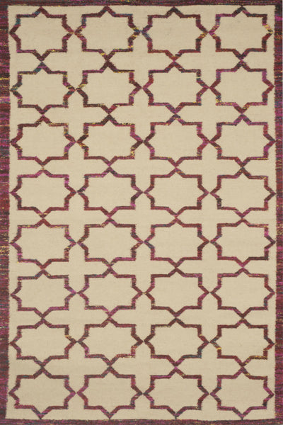 IVORY MAROON TRELLIS HAND WOVEN DHURRIE