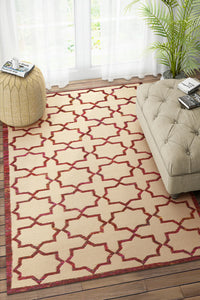 IVORY MAROON TRELLIS HAND WOVEN DHURRIE by Imperial Knots - Image 2