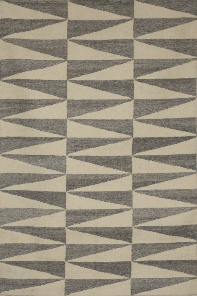 GREY IVORY GEOMETRIC HAND WOVEN DHURRIE