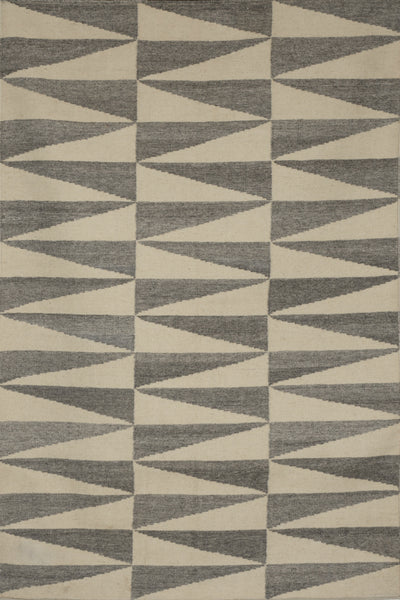 GREY IVORY GEOMETRIC HAND WOVEN DHURRIE
