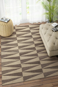 GREY IVORY GEOMETRIC HAND WOVEN DHURRIE by Imperial Knots - Image 2