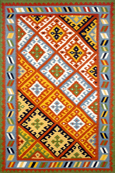 MULTICOLOR YELLOW VINTAGE HAND WOVEN KILIM DHURRIE