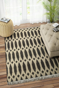 CHARCOAL TRELLIS HAND WOVEN DHURRIE by Imperial Knots - Image 2