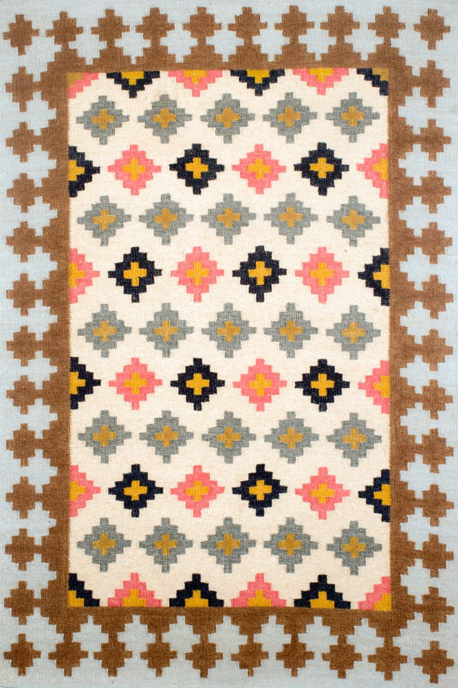 MULTICOLOR IVORY PIXEL KILIM HAND WOVEN DHURRIE by Imperial Knots - Image 1