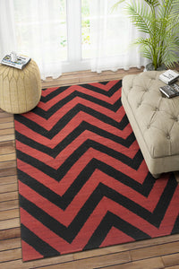 RED BLACK CHEVRON HAND WOVEN DHURRIE by Imperial Knots - Image 2