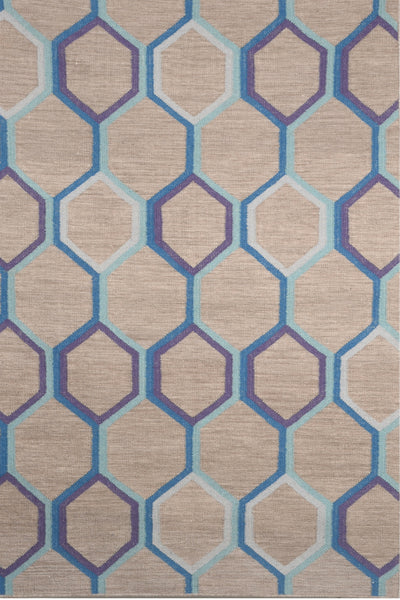 GREY BLUE TRELLIS HAND WOVEN DHURRIE