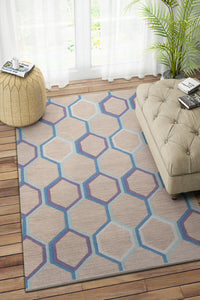 GREY BLUE TRELLIS HAND WOVEN DHURRIE by Imperial Knots - Image 2