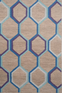 GREY BLUE TRELLIS HAND WOVEN DHURRIE by Imperial Knots - Image 3