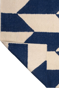 BLUE IVORY CHEVRON HAND WOVEN DHURRIE by Imperial Knots - Image 4