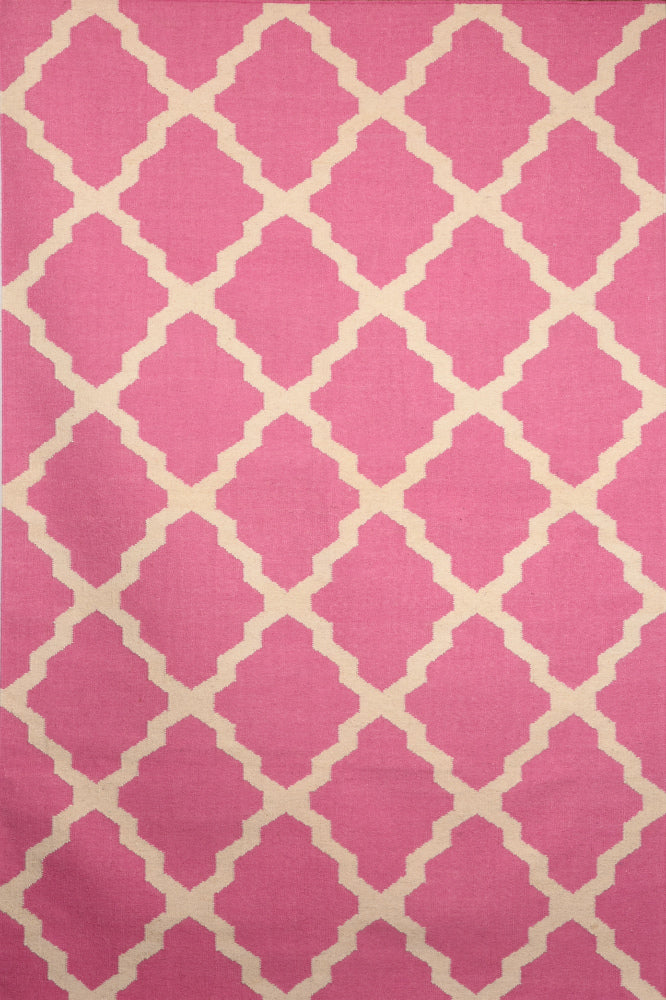 PINK IVORY TRELLIS HAND WOVEN DHURRIE