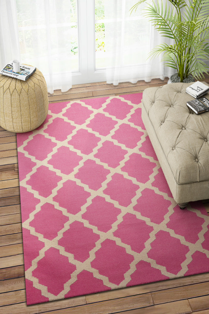 PINK IVORY TRELLIS HAND WOVEN DHURRIE