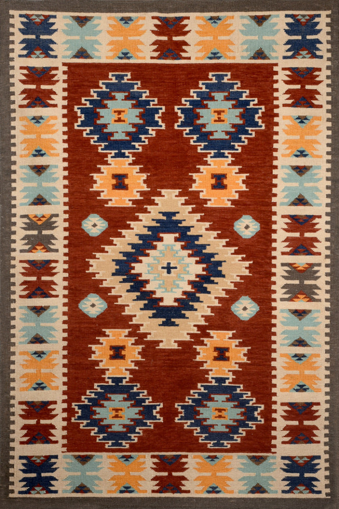MULTICOLOR AZTEC HAND WOVEN KILIM DHURRIE