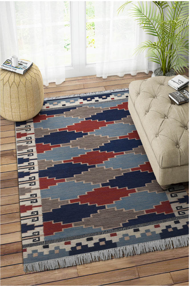 MULTICOLOR AZTEC HAND WOVEN KILIM DHURRIE by Imperial Knots - Image 2
