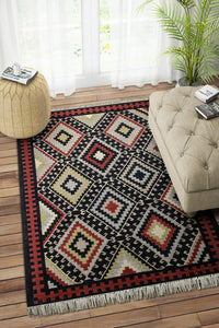 BLACK MULTICOLOR AZTEC HAND WOVEN KILIM DHURRIE by Imperial Knots - Image 2