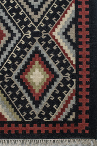BLACK MULTICOLOR AZTEC HAND WOVEN KILIM DHURRIE by Imperial Knots - Image 3