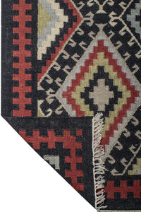 BLACK MULTICOLOR AZTEC HAND WOVEN KILIM DHURRIE by Imperial Knots - Image 4