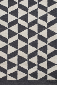 CHARCOAL GEOMETRIC HAND WOVEN DHURRIE by Imperial Knots - Image 3