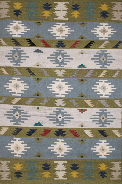 MULTICOLOR BLUE VINTAGE HAND WOVEN KILIM DHURRIE