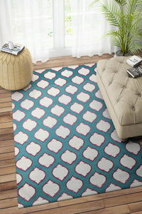 IVORY AND TEAL HAND WOVEN KILIM DHURRIE by Imperial Knots - Image 2