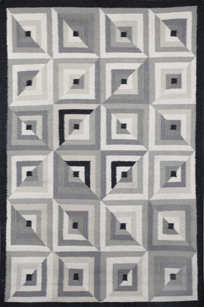 CHARCOAL AZTEC KILIM HAND WOVEN DHURRIE