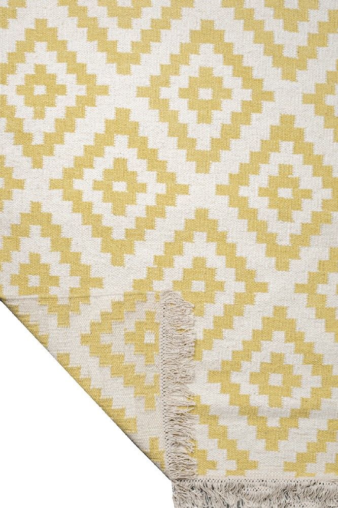YELLOW IVORY PIXEL KILIM HAND WOVEN DHURRIE
