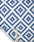 NAVY BLUE IVORY PIXEL KILIM HAND WOVEN DHURRIE