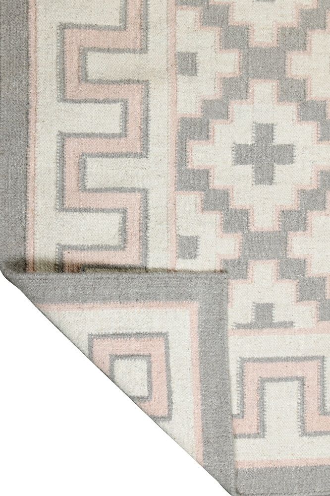 GREY AND PINK KILIM HAND WOVEN DHURRIE