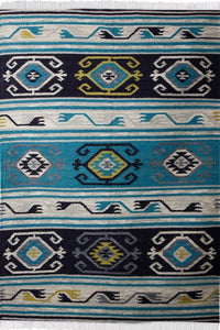 Blue grey kilim hand woven dhurrie wool hand-woven rug for living room