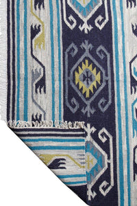 BLUE GREY KILIM HAND WOVEN DHURRIE by Imperial Knots - Image 4