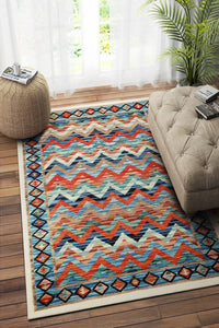 BLUE MULTICOLOR CHEVRON HAND WOVEN KILIM DHURRIE by Imperial Knots - Image 2