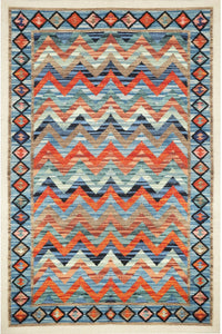 BLUE MULTICOLOR CHEVRON HAND WOVEN KILIM DHURRIE by Imperial Knots - Image 1