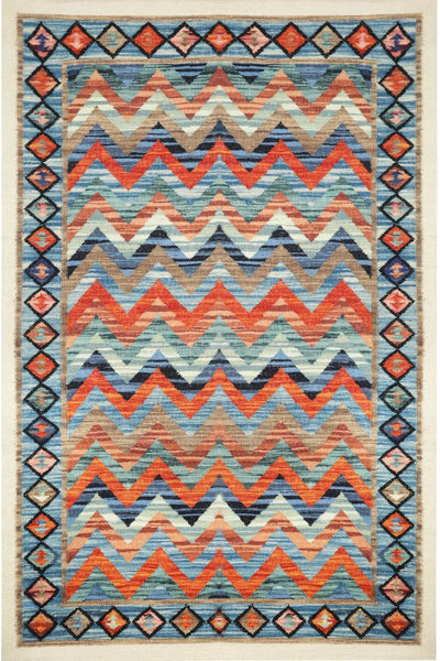 BLUE MULTICOLOR CHEVRON HAND WOVEN KILIM DHURRIE